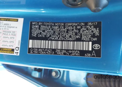 2017 Toyota Corolla Im z USA, uszkodzony, nr VIN JTNKARJEXHJ548691